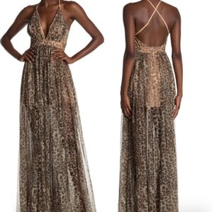 Nordstrom Meghan LA Enchanted Garden Leopard Print Maxi Dress XL